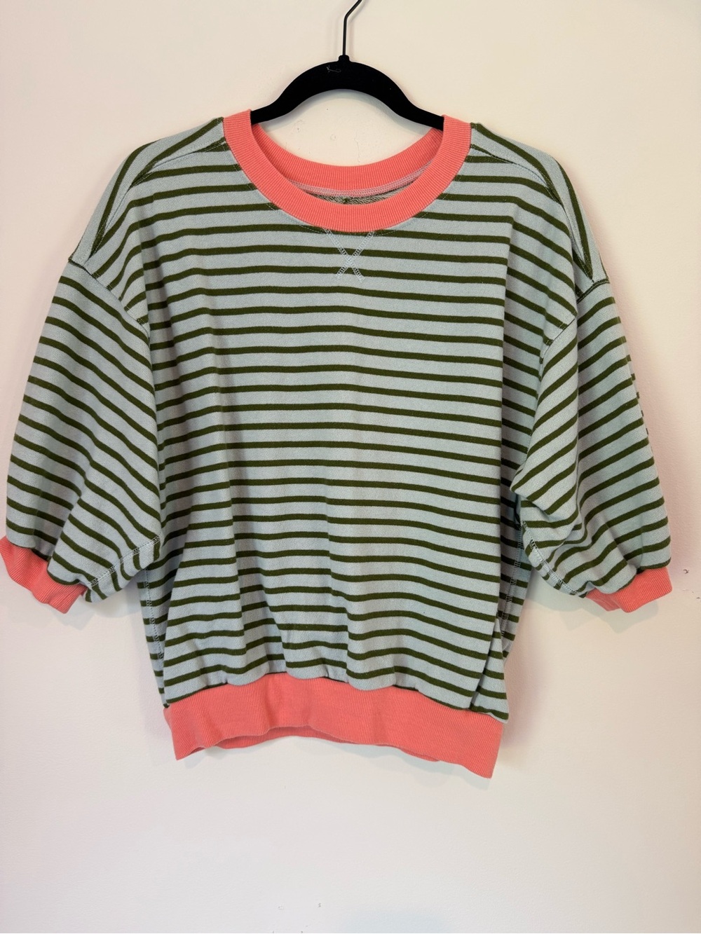 Pilcro Mint & Coral Striped Crewneck Sweatshirt - Picture 2 of 5